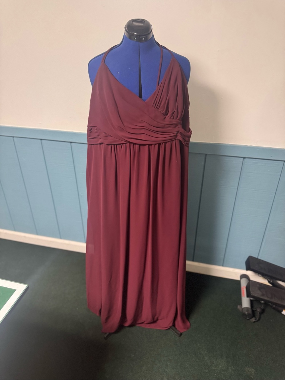 V-Neck Burgundy Halter Maxi Dress